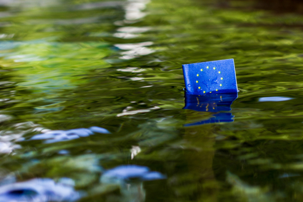 Abbildung einer Europa Flagge im Wasser